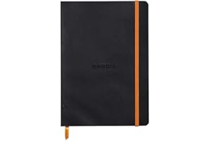 Rhodia 117452C Notatnik Rhodiarama w miękkiej okładce z gumką A5 80 kartek w kropki, papier Clairefontaine Ivory 90 g/m², 1 sztuka, kolor czarny