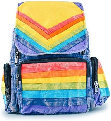 Fair Trade Gringo Rainbow Cotton Rucksack Festival Hippie Boho Backpack (Blue)