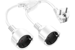 JIUGGLAD Doppelstecker für Steckdose, Doppelstecker16A/250V/Max, Verlängerungskabel kurz mit steckdosenadapter 2fach schuko, Doppelstecker schuko für Küche, Büro, Zuhause Weiß