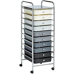Vonhaus Desserte/Tour de Rangement 10 Tiroirs Amovibles - 89 x 32 x 36 cm - Rangement Pratique et Design - Parfait pour Bureau/Chambre/Etudiants - Organiseur de Papiers