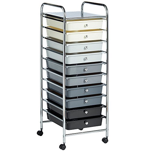 Vonhaus Desserte/Tour de Rangement 10 Tiroirs Amovibles - 89 x 32 x 36 cm - Rangement Pratique et Design - Parfait pour Bureau/Chambre/Etudiants - Organiseur de Papiers