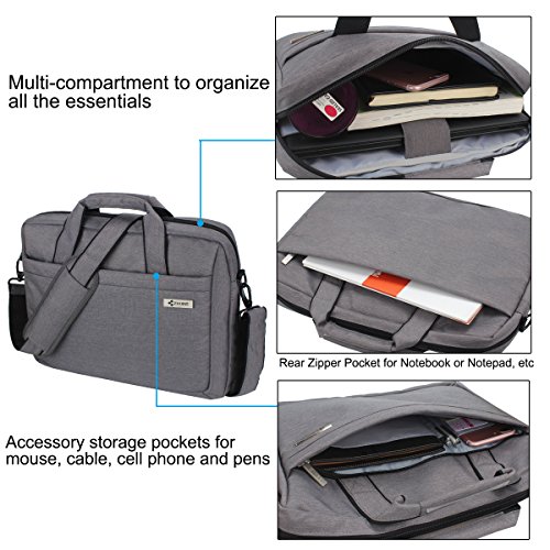 Zikee 13,3-14 Zoll wasserfeste und 360° stoßfeste Messenger-Bag als Schutz für Ihren Laptop/Notebook mit Handgriff und Schultergurt für Schule, Studium, Reisen und im Büro und für geschäftliche Nutzung (Grau) - 4