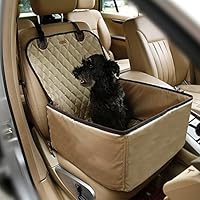 Pecomer Hund Autositzbezug 2 in1 Pet Bucket Cover Booster Sitz Rutschfest Wasserdicht Verstellbar Autositzabdeckung Sitzbezug Hundetransport Vordersitz für SUVs, Autos & Fahrzeuge (Beige)
