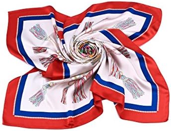 SILKTALK Ladies Classic Vintage 100% Mulberry Silk 16 Momme Ribbon Tassel Print Big Square Scarf Shawl