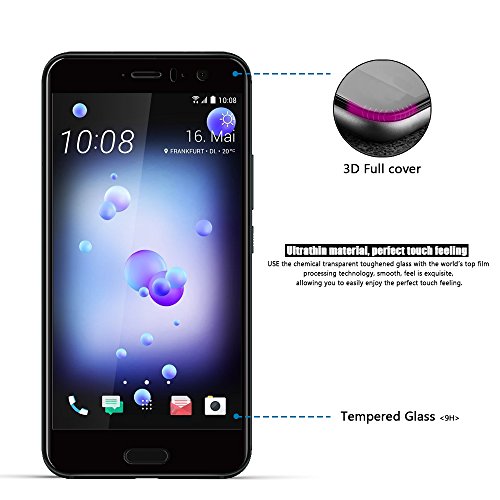 HTC U11 Panzerglas, Beyeah Vollständige Abdeckung Schutzfolie aus hochwertigem gehärtetem Glas für HTC U11 (Schwarz) - 2