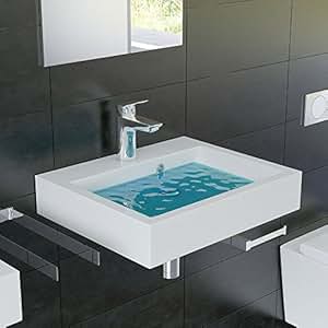 Eckiges Mineralguss-Waschbecken mit Überlauf/50 cm Breite/Für