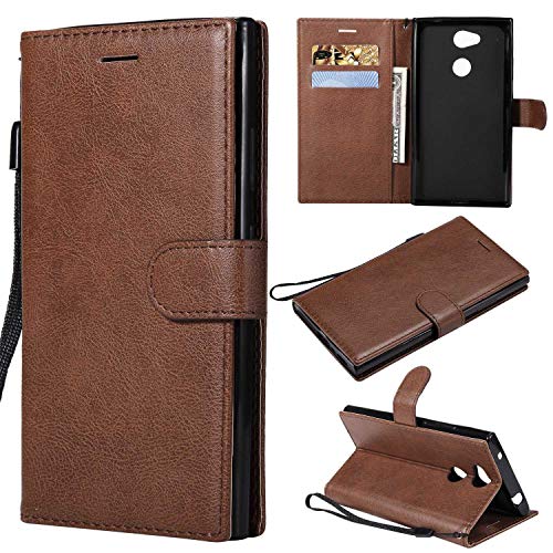 BoxTii Sony Xperia L2 Case, Flip Wallet Case PU Leather Cover with [Hand Strap] [Card Slots] [Free Tempered Glass Screen Protector] for Sony Xperia L2 (Brown)