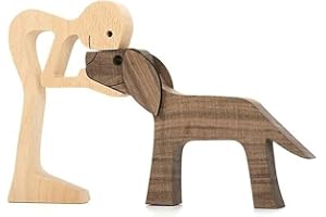 ANSHKA Adornos de madera para cachorros familiares, escultura de artesanía familiar de madera maciza natural, figura tallada a mano, regalos creativos para oficina en casa, escritorio (hombre y perro)