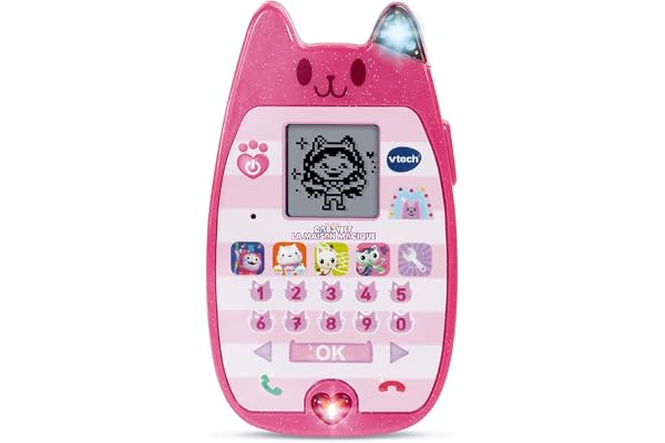VTech - Gabby et La Maison Magique, Le Smartphone Éducatif, Téléphone Portable Enfant avec Écran Rétroéclairé, 4 Jeux, Oreille de Chat Lumineuse, Cadeau Enfant de 3 Ans à 7 Ans - Contenu en Français