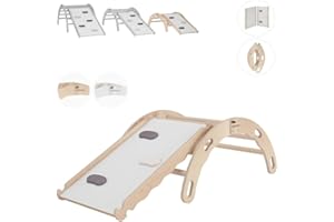 MAMOI® Arrampicata per bambini con scivolo in legno naturale, Dondolo triangolo, Altalena da casa interno, Parete arco montessori a partire da 1 anno 2/3 anni