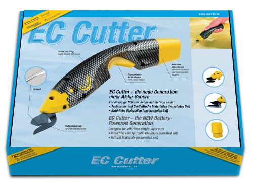 EC Cutter von ROBUSO – Komplett-Set mit viel Zubehör. Die neue Generation der Akku-Schere mit unverzahnten Blättern für natürliche Materialien wie Baumwolle, Leder, Gummi, Papier, Holzfurniere - 2