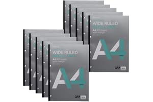 WHSmith A4 Premium Wide Ruled Refill Pad with Margin 80gsm White Sheets 10 Pack