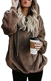 ralph lauren pullover herren braun Ideal für alle Frauen. Dokotoo Langarmshirt Damen Lang Oversized Tops T-Shirt mit Taschen Strickjacke Kapuzenpullover Pullover Herbst Braun XXL (EU52-EU54)