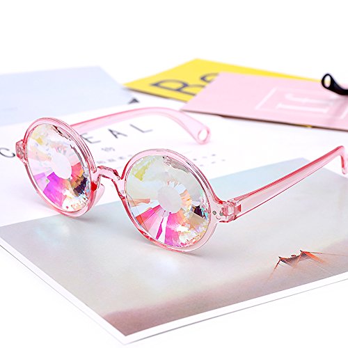 Lonshell Kaleidoscope Brille Cosplay Brillen Party Gläser Prism Beugung Effekt Festival Raver Toy Steampunk Cyber Goggles (B Rosa)