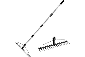 Aytop Garden Rake, 5.2ft Heavy Duty Bow Rake 17 Tines Metal Head Rake with Adjustable Stainless Steel Handle Professional Lawn Rake for Loosening Soil Gathering Leaf Thatch Rake Garden Management