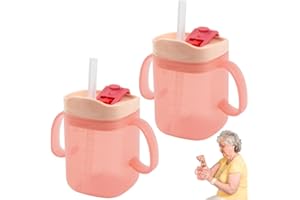 HOVCEH 2 PCS Elderly Spill Proof Cups, 280 ml Unspillable Cup with 2 Handles, Elderly Drinking Cup, Feeding Cup Drinking Cup with Lid and Straw, Adult Sippy Cups for The Elderly Non Spill