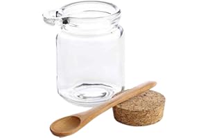 ERICOTRY Tarro de almacenamiento de vidrio transparente grueso reutilizable de 250 ml con tapón de corcho y cuchara de madera para mantener la comida seca fresca para el hogar