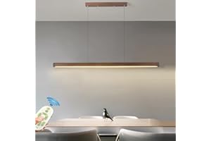 LANEKD Lampa wisząca, drewniana, do jadalni, lampa wisząca LED, ściemniana, do salonu, kuchni, biura, wisząca, nowoczesny żyrandol liniowy z pilotem zdalnego sterowania (brązowa, L150)