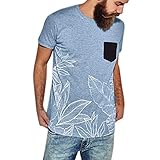Yvelands Herren T-Shirts der Männer dünnes Spleiß-Streifen gedrucktes beiläufiges Art- und Weise Revers-kurzes Hülsen-Tops(Blau,S)