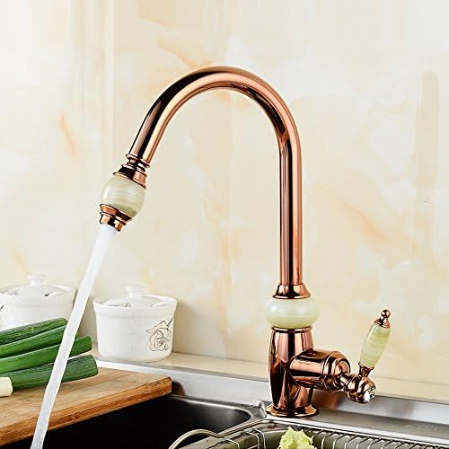 Neilyn Luxury Kitchen Pull out Faucet Tap Retro 360 Degree Rotation Rose Gold All-brass with Jade for Cold and Hot Mixer Tap Sink Faucet Vegetable Washing Basin Faucet ( Color : Rose gold )