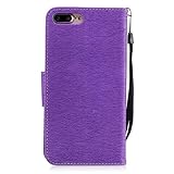 FESELE Schutzhülle für [iPhone 7 Plus] Schmetterling Blumen Prägung Brieftasche Hülle Leder Tasche Flip Case Handyhülle mit Standfunktion und Magnetverschluss, iPhone 7 Plus Flip Hülle Bookstyle Lanyard Wallet Cover Kartenfach Ledertasche Leder-Mappen-Karten-Slot-Abdeckung für iPhone 7 Plus + Blau Eingabestift Stylus Touch Pen-Schmetterling,lila - 2