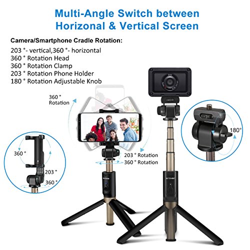 Selfie Stick Stativ mit Fernbedienung, BlitzWolf 4 in 1 Verstellbare Selfie-Stange Stab Monopod fÃ¼r Gopro Kamera iPhone X/ 8/ 7/ 7 plus/ 6s/ 6/ 5s Android Samsung und die meisten Smartphones, Ausfahrbar 360Â° bis zu 68 cm VerlÃ¤ngerbar (Schwarz)