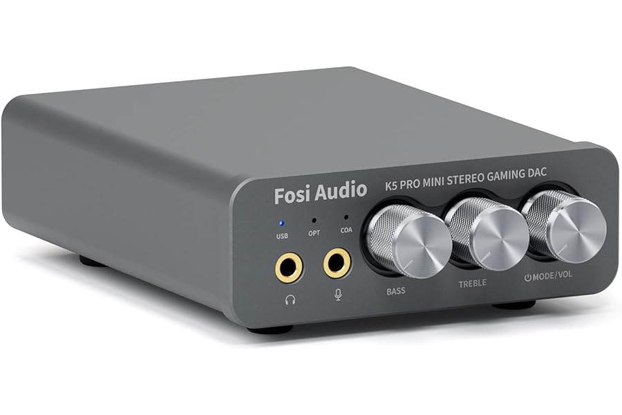 Fosi Audio K5 Pro DAC Amp Headphone Amplifier, Mini Hifi Stereo Digital-to-Analog Converter, USB Type-C/Coaxial/Optical to 3.5MM AUX/RCA Jack, for Gaming PS5/ PC/Active Speakers Up to 24 bit/192 kHz