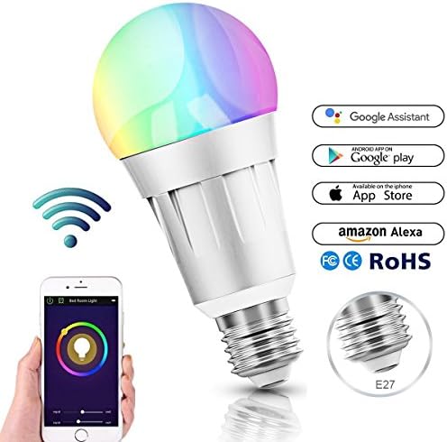 Smart Bulb, WiFi LED Alexa Light Bulbs with Aluminum Alloy Case, Dimmable RGB Colorful Bulbs Work with Amazon Alexa Echo & Google Home, Has 16 Million Colors, Timing Function, Remote Control