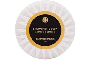 ‎BENJAMIN BARBER Benjamin Barber Premium Rasierseife "Saffron & Leather" mit maskulinem Duft - Vegane, handgefertigte Seife für die Rasur mit Rasierhobel & Rasiermesser 50g (1er Pack)