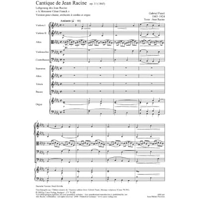 Faure Cantique De Jean Racine Lobgesang Des Jean Racine Wort Des Hochsten Op 11 Partitur Pdf Online Henridiok