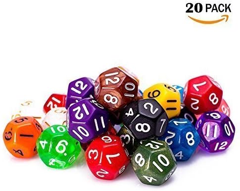 Dice 20-Sided 20Pcs Multi Color Casino Party Dices Transparent Dungeons and Dragons D20 DND RPG MTG Table Party Games Teaching Math with Dice Bag