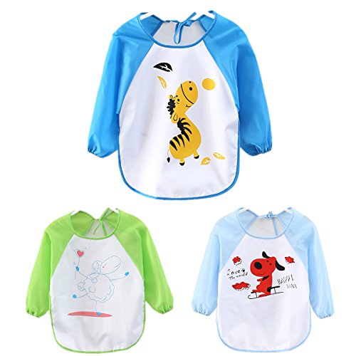 WeiterVor 3-Pack Wasserdicht Babylätzchen Langarmlätzchen Auffangschutz 1-3 Jahre