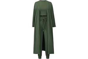 Les umes Womens 3 Piece Pajama Loungewear Set Long Cardigan Crop Tops High Waist Pants Sweatsuit Set