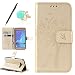 Produktbild Galaxy J5 Duos (2016) Lederhülle, Uposao für Samsung Galaxy J5 (2016) J510F Hülle Golden Drucken Katzen Fangen Schmetterlinge Baum Muster Design PU Leder Tasche Flip Case Cover Schutzhülle Handy Schale Backcover Wallet im Bookstyle Etui