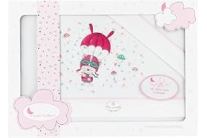 Danielstore Bebé Sabanas Cuna 60x120 Algodon 100% - (Bajera+encimera+Funda Almohada). (Paracaidas Rosa)