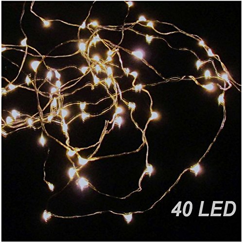 K7plus® LED Lichterkette - 20 / 40 / 100 LED - warmweißes Licht mit Batterie – biegsamer Draht für die perfekte Dekoration (Kette mit 40 LED)
