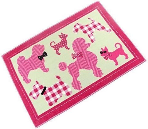 CHILDRENS CHIHUAHUA POODLE SCOTTIE PUPPY DOGS PINK ANTI SLIP BEDROOM RUG MAT 60 X 90CM