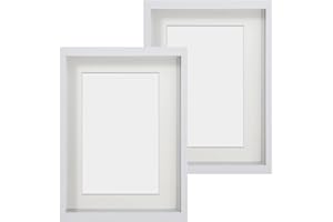 Anhow 2 Piezas 3D Marco de Fotos 15x20 cm (Profundidad 3 cm), Marcos con Profundidad con Beige passepartout, Marco de Objeto Rellenable para rellenar, para medallas,flores,recuerdos - Blanco