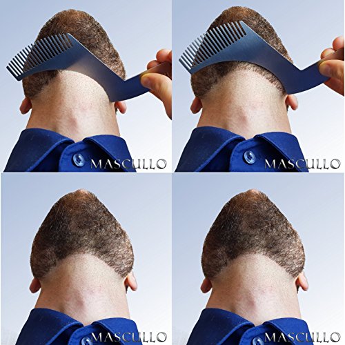 Edel Bart Schablone mit Kamm | Made in Germany | Aus hochwertigem Edelstahl & feinstem Leder | Bartpflege auf höchstem Niveau | Das Styling Tool für perfekte Symmetrie | Konturen wie vom Barbier | Rasur & Pflege für Vollbart, 3 Tage Bart, Henriquatre und andere Bartformen | MASCULLO | Gib dich nicht mit weniger zufrieden! - 3