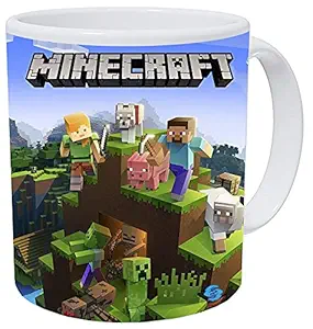 blinkNshop Minecraft Cartoon Printed Ceramic Coffee Mug 325 ML White Best Gift for Boys Husband Brother Sisters Friends