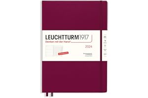 LEUCHTTURM1917 367691 kalendarz tygodniowy i notatnik Master (A4+) na rok 2024, z dodatkowym zeszytem na adresy i rocznice, czerwony Port Red, niemiecki, 12 miesięcy