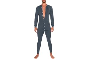 Duohropke Mono para hombre de una pieza, traje de cuerpo entero, mono Henley, elástico, ropa interior térmica, pijamas