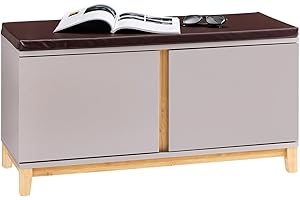SoBuy Panca Scarpiera Ingresso con Seduta, Cassapanca Contenitore da Interno con 2 Ante, in Legno ingegnerizzato + Bambù 90x34x46cm Cachi FSR117-KA