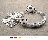 Baby SCHNULLERKETTE mit NAMEN | Motiv Fussball in babyblau - 3