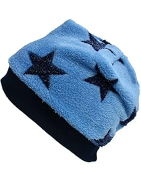 WOLLHUHN Warme Beanie-Mütze in hellblau mit dunkelblauen Sternen, Wellnessfleece, 20150131