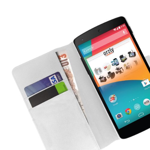 Orzly   - LG NEXUS 5 Funda con Auto Standby   Sensores Autom  ticos del Sue  o   Vigilia   Estilo de BLANCO - Caja con Soporte integrado  Alias  Orzly   - Multi-Function Wallet Stand Case para GOOGLE NEXUS 5 SmartPhone   Tel  fono M  vil - 2013 modelo   ESTUCHE INCLUYE  Tapa Magn  tica   Cartera   Billetera integrado