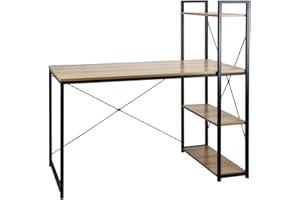 THINIA HOME Escritorio Metálico con Estantería 3 Baldas de Madera Ozra 120x64x70cm 7house