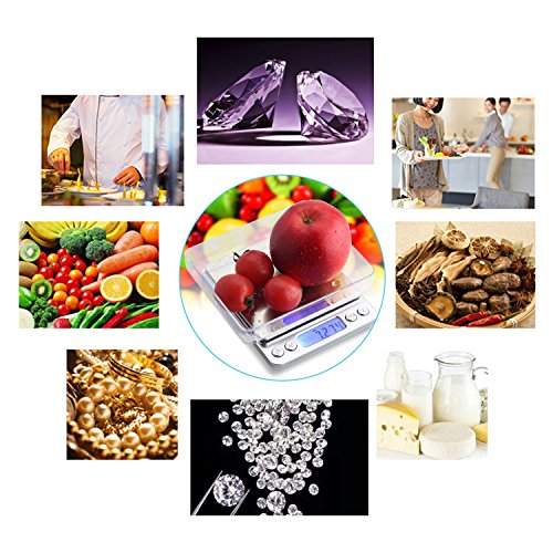 IDMAX Digital Küchenwaagen, (300g /0.1g)Food Scale, Gramm Skalen, Elektrische Schmuck Skalen, Multifunktionale Pro Taschenwaage mit LCD-Bildschirm, Tara, Hold und PCS Features, Edelstahl - 8