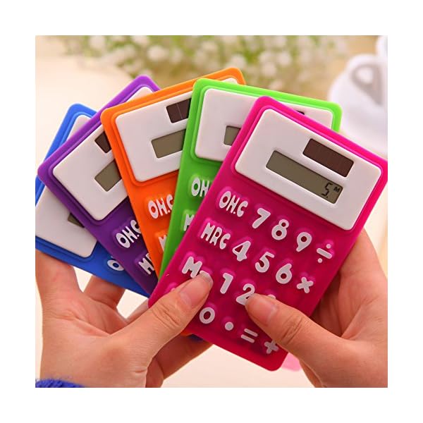 Alxcio 8 Digits Basic Calculator, Solar Powered Soft Lightweight LCD Screen Silicone Pocket Calculator Green Office Stationery - Image 3