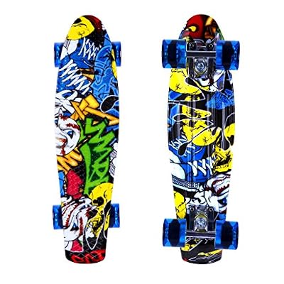 Enkeeo 22 Inch Planche à Roulettes Skateboard Cruiser en plastique avec plate-forme robuste 4 PU Casters pour les enfants, jeunes et adultes (Boufon)